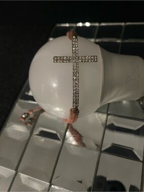 Rhinestone Cross Cord Bracelet - Pink